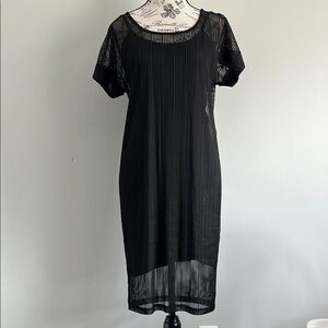 Ichi Black Sheer Pleated Layered Dress With Removable Slip Dress